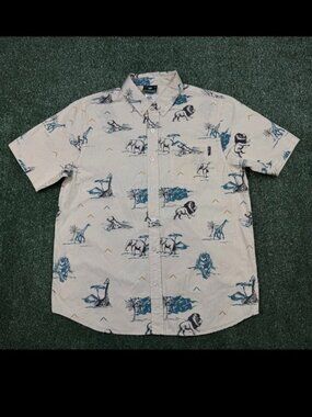 Lifted Research Group LRG Button Up Shirt Men's Size M Brown Short Sleeve Animal